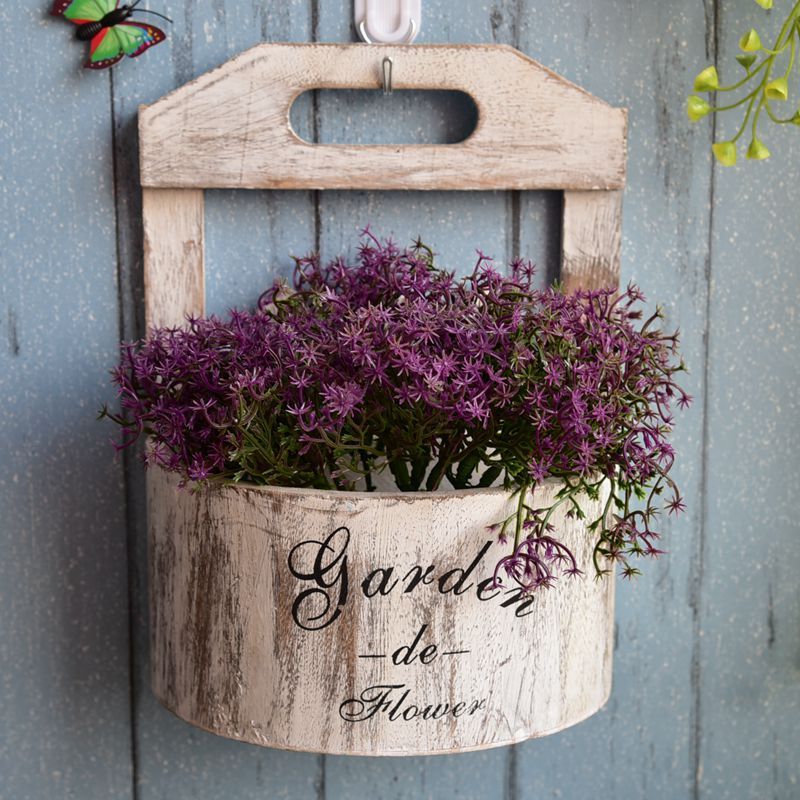 Wall mounted decorative wooden flower basket1