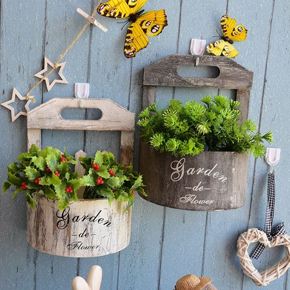 Wall mounted decorative wooden flower basket3